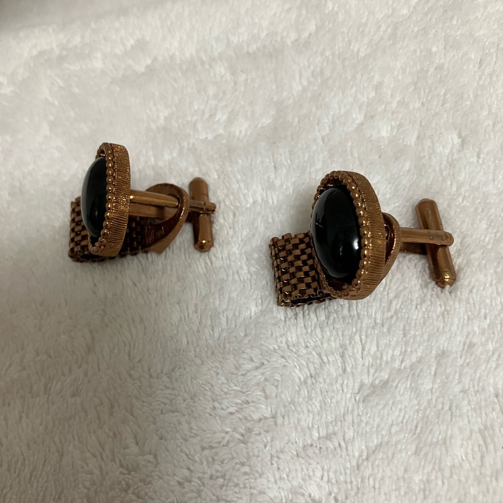 Vintage dark-Gold-Tone Black Oval Cufflinks - Picture 8 of 12